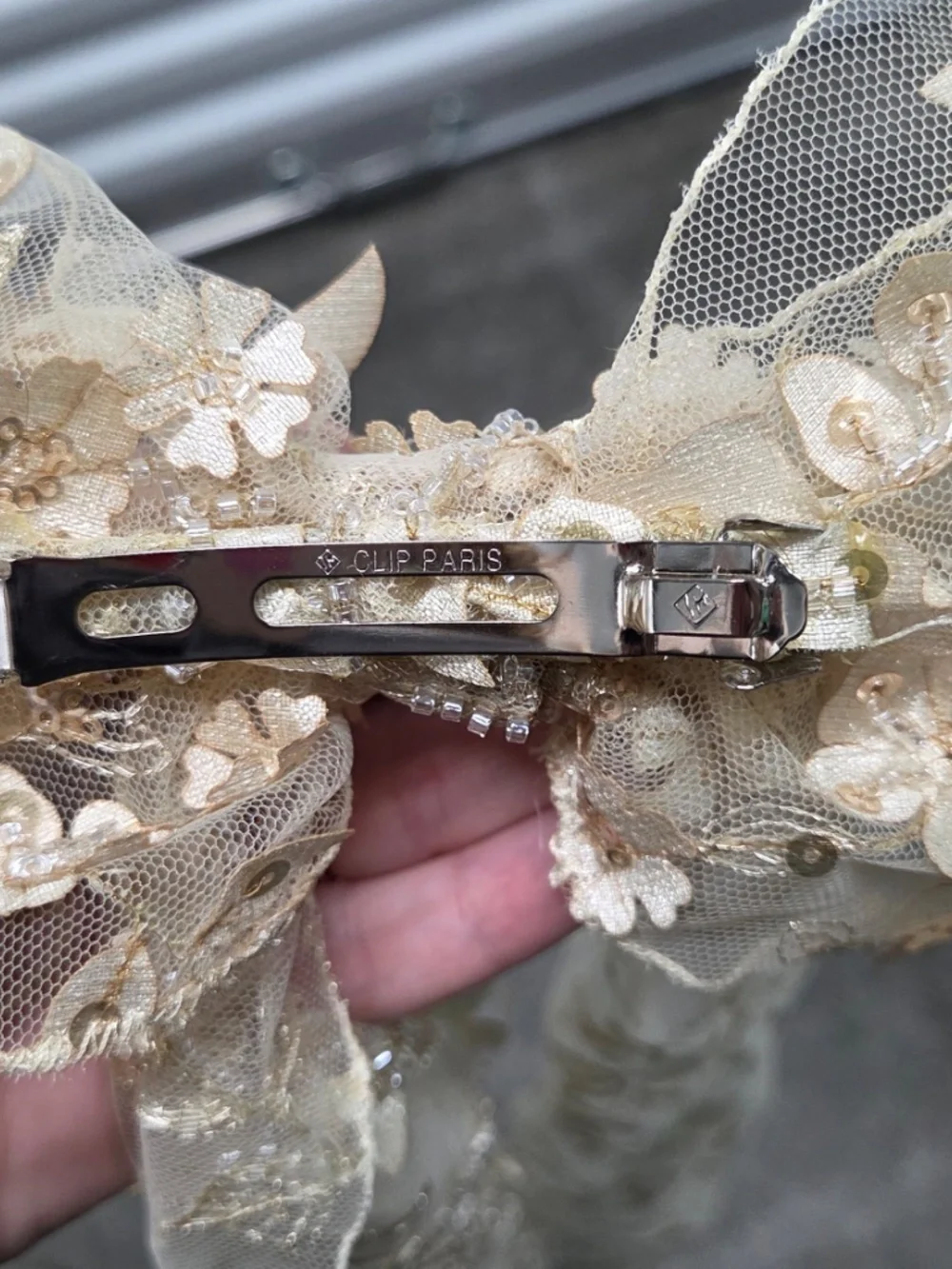 NEW Anthropologie Sample 3D Floral Tulle Hair Bow Clip Paris French Barrette - Picture 2 of 3
